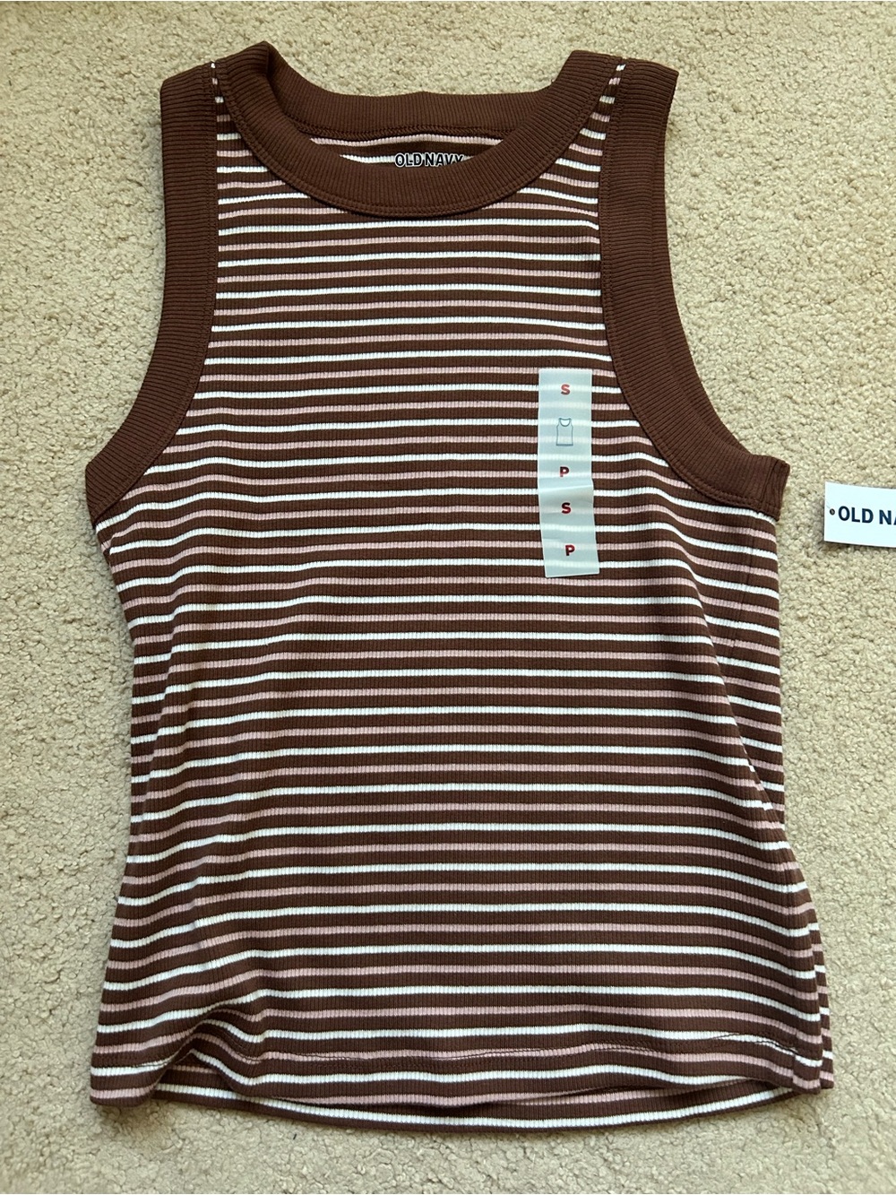 Old Navy Women's Neapolitan, Brown, White, and Pink Striped Tank Top